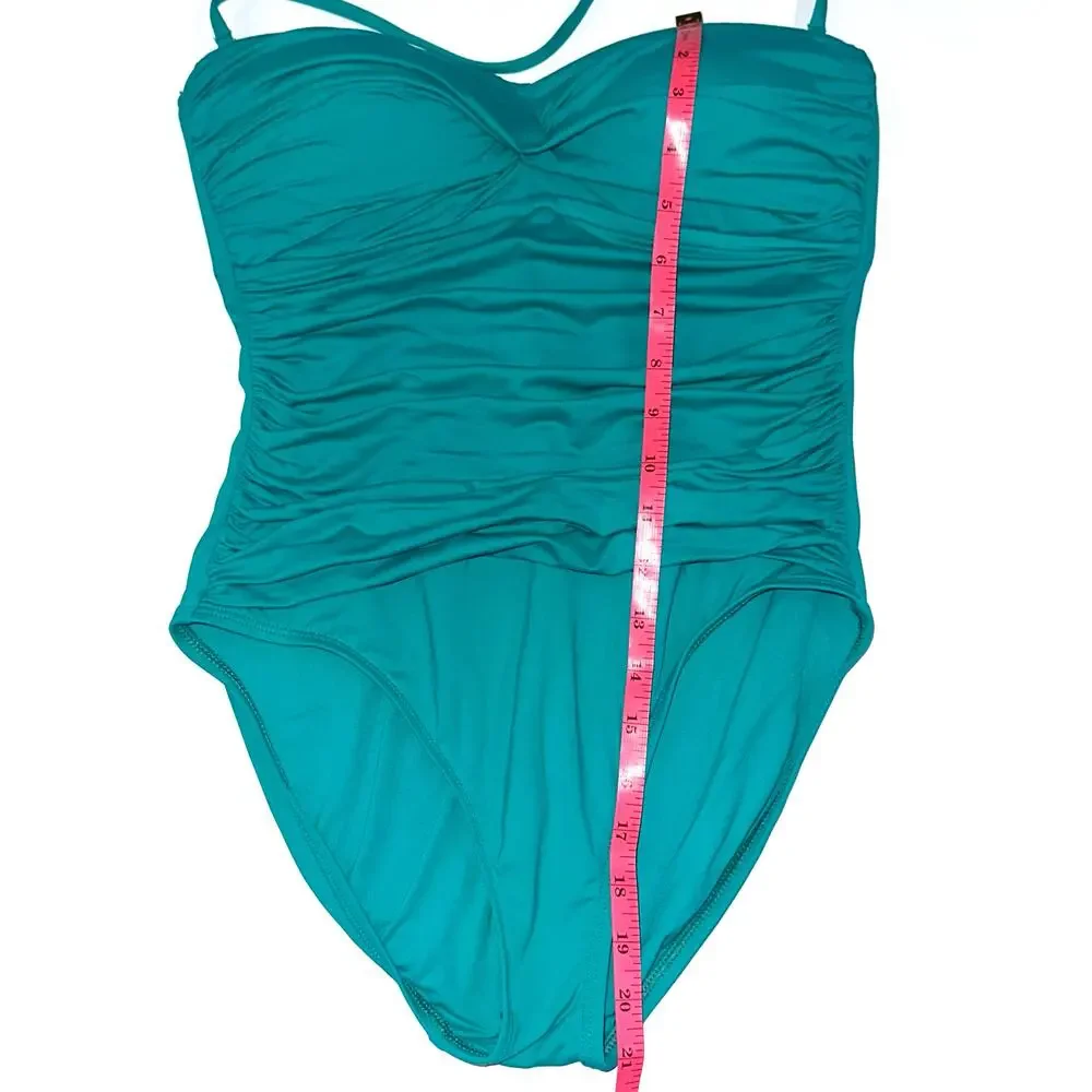 La Blanca Island Goddess Teal Bandeau Strapless Convertible One Piece Swimsuit 6